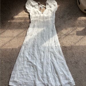 Francesca's Collections White Puff Sleeve Midi Dress